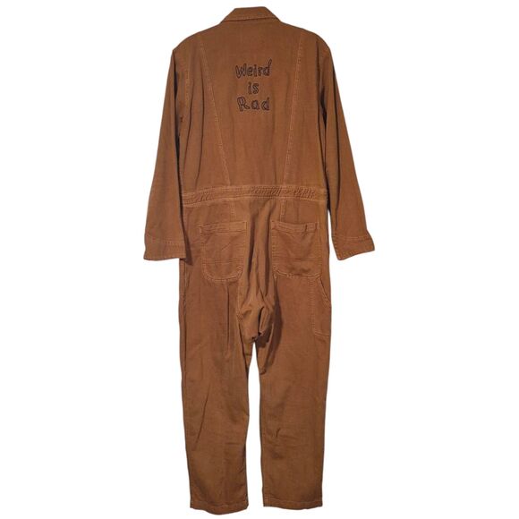 Free People x Sandrine Rose Denim Jumpsuit "Weird is Rad" Sz L - Picture 4 of 11